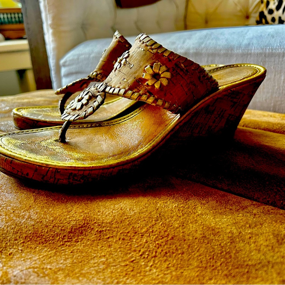 Jack Rogers wedge sandal cork and gold size 8.5m
